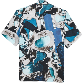 Men Bowling Shirt Linen Californian Pool Dogtown - Vilebrequin x Highsnobiety Blue note back view