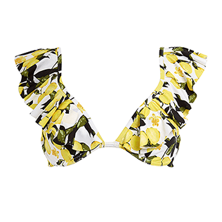 Women Underwire Printed - Women Bikini Top Lemons, White front Women Underwire Printed - Women Bikini Top Lemons, White front