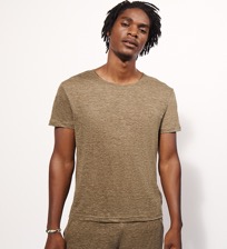 Men Others Solid - Unisex Linen Jersey T-Shirt Solid, Pepper heather front worn view