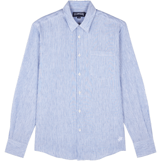 Homme Chemises Graphique - Chemise en Lin Rayée, Bleu ciel front Homme Chemises Graphique - Chemise en Lin Rayée, Bleu ciel front