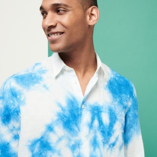 Uomo Altri Stampato - Camicia uomo in lino Spirales Tie & Dye, Azzurro cielo dettagli vista 1