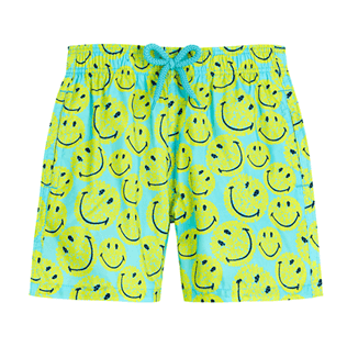 Boys Short classic Printed - Boys Swimwear Ultra-light and packable Turtles Smiley - Vilebrequin x Smiley®, Lazulii blue front view