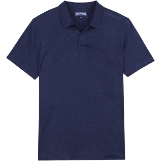 Men Others Solid - Men Linen Jersey Polo Shirt Solid, Navy front view