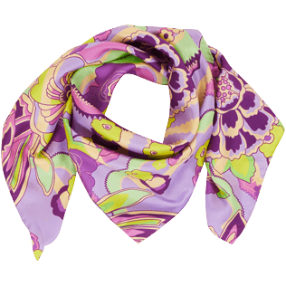 Autros Estampado - Pañuelo de seda con estampado Rainbow Flowers, Cyclamen vista frontal