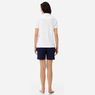 Women Others Solid - Women Terry cloth Polo Shirt Solid, White backworn Women Others Solid - Women Terry cloth Polo Shirt Solid, White backworn