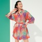 Femme AUTRES Imprimé - Robe chemise saharienne femme en Lin et Coton Plumes, Goyave vue portée de face Femme AUTRES Imprimé - Robe chemise saharienne femme en Lin et Coton Plumes, Goyave vue portée de face