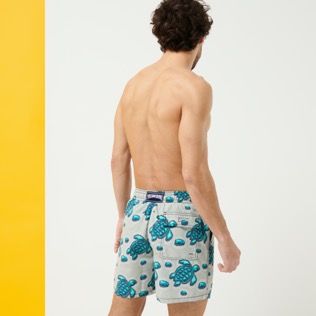 Men Classic Printed - Men Swim Trunks Turtles Jewels, Ming blue back worn view