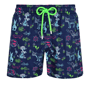 Men Classic Printed - Men Swimwear Rabbits and Poodles - Vilebrequin x Florence Broadhurst, Navy front view