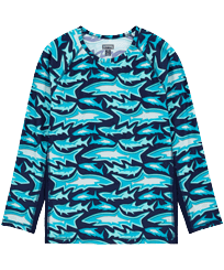 Rash guard uomo a maniche lunghe Requins 3D Blu marine vista frontale
