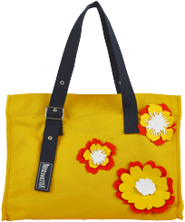Others Embroidered - Large Beach Bag Fleurs 3D, Yellow front view