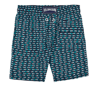 Garçons Classique Moorea Imprimé - Maillot de bain Garçon Stretch Modernist Fish, Bleu marine back Garçons Classique Moorea Imprimé - Maillot de bain Garçon Stretch Modernist Fish, Bleu marine back