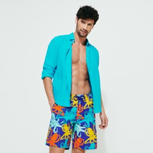 Men Others Printed - Men Stretch Long Swim Shorts Octopussy, Purple blue details view 2