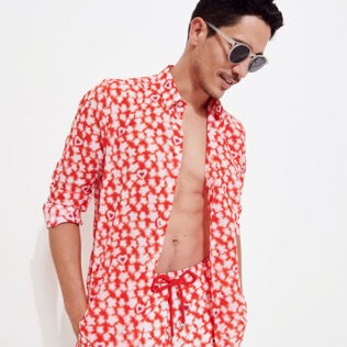 Camisa de verano unisex en gasa de algodón con estampado Attrape Coeur Amapola detalles vista 4