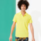 男款 Others 纯色 - 男士纯色亚麻运动 Polo 衫, Lemon 正面穿戴视图