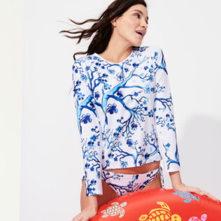 Femme AUTRES Imprimé - T-shirt anti UV femme manches longues Cherry Blossom, Bleu de mer vue de détail 2