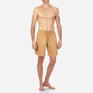 Men Others Solid - Men Cargo Linen Bermuda Shorts Solid, Hazelnut frontworn Men Others Solid - Men Cargo Linen Bermuda Shorts Solid, Hazelnut frontworn