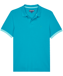 Men Others Solid - Men Cotton Pique Polo Shirt Solid, Ming blue front view