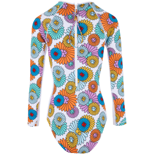 Women One piece Printed - Women Rashguard Long Sleeves One-piece swimsuit Marguerites, White back view