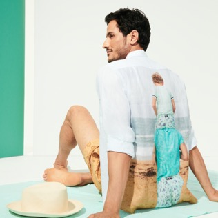 Imagen de Hombre Autros Estampado - Camisa de lino con estampado Père & Fils para hombre, Cielo 2 detalles vista 2 Imagen de Hombre Autros Estampado - Camisa de lino con estampado Père & Fils para hombre, Cielo 2 detalles vista 2