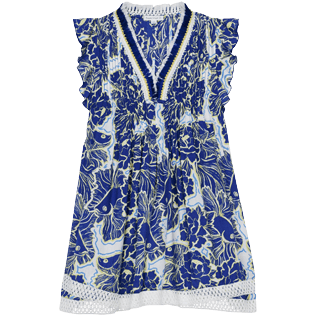 Girls Others Printed - Girl Mini Dress Hidden Fishes - Vilebrequin x Poupette St Barth, Purple blue front view