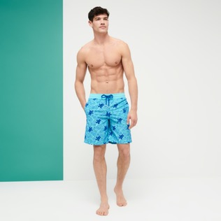 Men Long classic Printed - Men Swimwear Long Turtles Splash Flocked, Lazulii blue details view 3