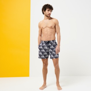 Men Classic Embroidered - Men Embroidered Swimwear Waves - Limited Edition, Sapphire front worn view