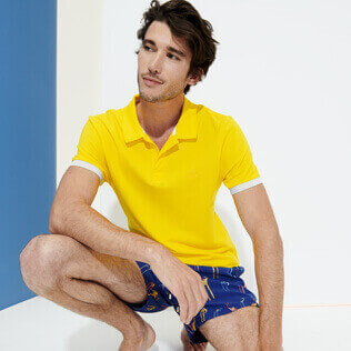 Uomo Altri Unita - Polo uomo in piquet di cotone tinta unita, Safran frontworn Uomo Altri Unita - Polo uomo in piquet di cotone tinta unita, Safran frontworn