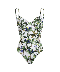 Women Underwire Printed - Women One piece Swimsuit Palms, White front view