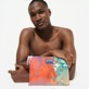 Others Printed - Unisex Linen Beach Pouch Gra - Vilebrequin x John M Armleder, Multicolor back worn view