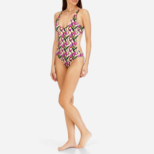 Damen Einteiler Bedruckt - Mini Paradise 3 D Trikini mit Rundhalsausschnitt für Damen, Nude frontworn Damen Einteiler Bedruckt - Mini Paradise 3 D Trikini mit Rundhalsausschnitt für Damen, Nude frontworn