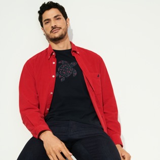 Bild von Herren Andere Bestickt - Solid T-Shirt aus Baumwolle mit aufgestickter Schildkröte für Herren, Marineblau Details Ansicht 1 Bild von Herren Andere Bestickt - Solid T-Shirt aus Baumwolle mit aufgestickter Schildkröte für Herren, Marineblau Details Ansicht 1