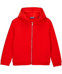 Boys Front Zip Sweatshirt Turtle print at the back Poppy red front view