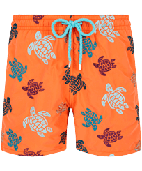 Men Classic Embroidered - Men Swimwear Embroidered Ronde Des Tortues - Limited Edition, Guava front view