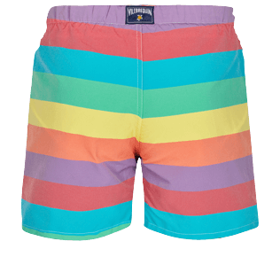 Herren Fitted Grafisch - 1974 Multicolore Stripes Vintage-Badeshorts für Herren, Multicolor Rückansicht