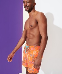 Men Classic Embroidered - Men Swimwear Embroidered Water Colour Turtles - Limited Edition, Guava front worn view