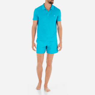 Men Others Solid - Solid Linen jersey polo, Curacao frontworn Men Others Solid - Solid Linen jersey polo, Curacao frontworn