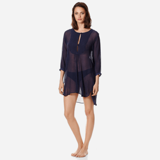 Women Others Solid - Women Cotton-Silk Beach Cover-up Crépon Uni, Navy frontworn Women Others Solid - Women Cotton-Silk Beach Cover-up Crépon Uni, Navy frontworn