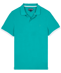 Men Cotton Pique Polo Shirt Solid Tropezian green vista frontal