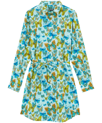 Donna Altri Stampato - Women Cotton Shirt Dress Butterflies, Laguna vista frontale