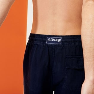 Hombre Autros Liso - Pantalón de lino liso para hombre, Azul marino supp3 Hombre Autros Liso - Pantalón de lino liso para hombre, Azul marino supp3