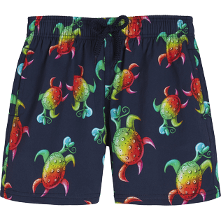 Boys Others Printed - Boys Stretch Swim Trunks Tortues Rainbow Multicolor - Vilebrequin x Kenny Scharf, Navy front view