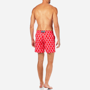 Men Classic / Moorea Printed - Valentine Day Hippocampes Swim shorts, Poppy red backworn Men Classic / Moorea Printed - Valentine Day Hippocampes Swim shorts, Poppy red backworn