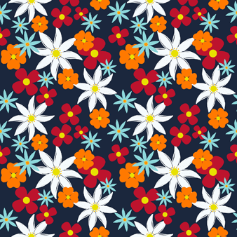 中性 1977 Spring Flowers 纯棉巴厘纱夏季衬衫, Navy 打印