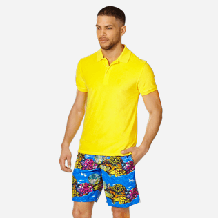 Men Others Solid - Men Terry Cloth Polo Shirt Solid, Citron frontworn Men Others Solid - Men Terry Cloth Polo Shirt Solid, Citron frontworn