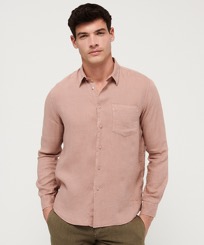 Hombre Autros Liso - Camisa de lino con tinte natural para hombre, Dew vista frontal desgastada