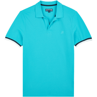 Imagen de Hombre Autros Liso - Polo en piqué de algodón de color liso para hombre, Celeste vista frontal Imagen de Hombre Autros Liso - Polo en piqué de algodón de color liso para hombre, Celeste vista frontal