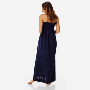 Donna Altri Grafico - Vestito donna lungo con corpetto in voile di cotone Carreaux, Blu marine backworn Donna Altri Grafico - Vestito donna lungo con corpetto in voile di cotone Carreaux, Blu marine backworn