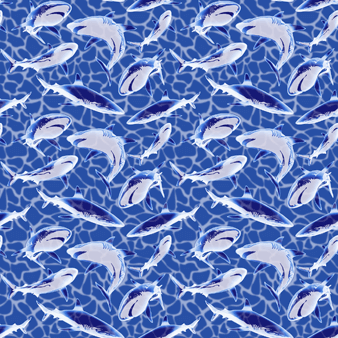 男士 2009 Les Requins 长款泳裤, Sea blue 打印