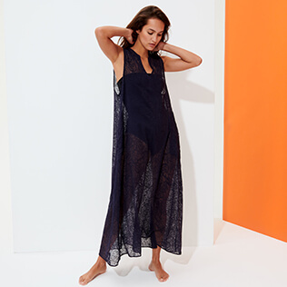 Damen Andere Bestickt - Langes Kleid aus Seide mit Paisleymuster für Damen, Saphir frontworn Damen Andere Bestickt - Langes Kleid aus Seide mit Paisleymuster für Damen, Saphir frontworn
