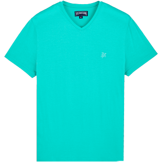 Uomo Altri Unita - T-shirt uomo con scollo a V in cotone mercerizzato tinta unita, Veronese green front Uomo Altri Unita - T-shirt uomo con scollo a V in cotone mercerizzato tinta unita, Veronese green front